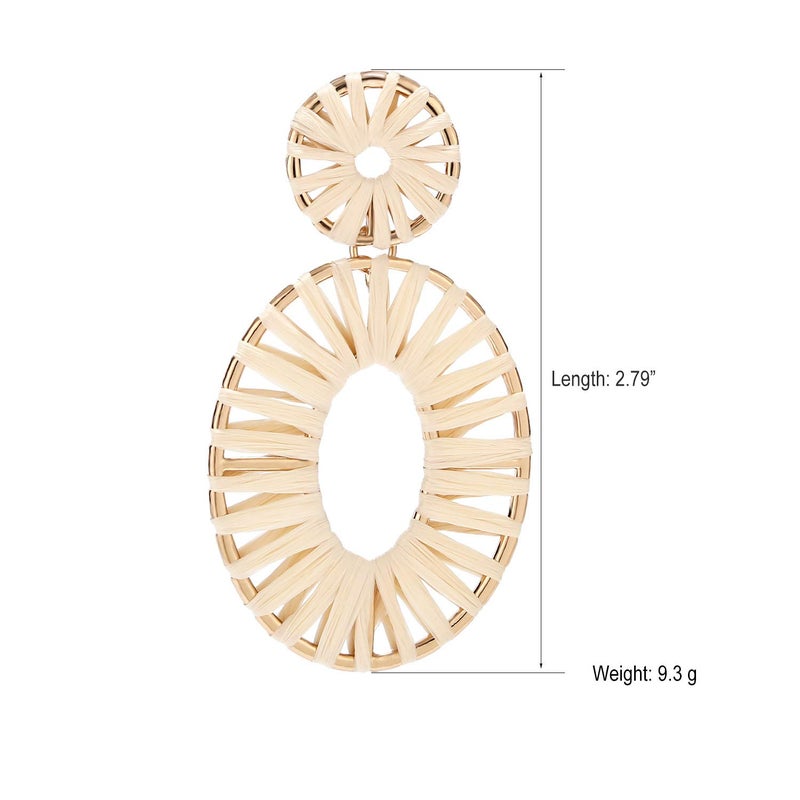 BaubleStar Kiera Raffia Tassel Fringe Rattan Hoop Drop Statement Earrings Natural Tiered Thread Handmade Round Oval Cirle Dangle Fashion Jewelry for Women - Image 4